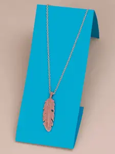 Silver Shine Rose Gold-Plated Feather-Charm Pendant With Chain