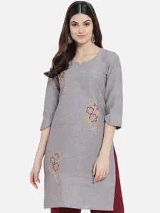 KALINI Floral Embroidered Round Neck Cotton Kurta