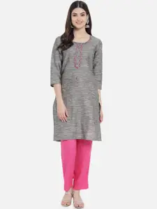 KALINI Embroidered Thread Work Straight Kurta