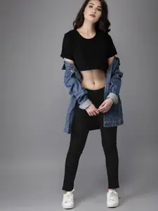 HERE&NOW Women Black Skinny Fit Mid-Rise Clean Look Stretchable Cropped Jeans