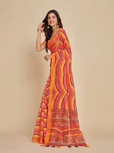 Sangria Orange Striped Cotton Blend Saree