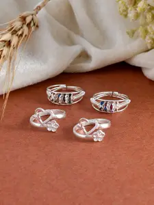 Silvermerc Designs Set Of 4 Silver-Plated CZ-Studded Toe Rings
