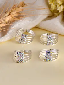 Silvermerc Designs Set Of 4 Silver-Plated CZ-Studded Toe Rings