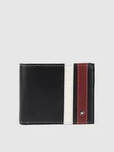 Louis Philippe Sport Men Striped Applique Leather Two Fold Wallet