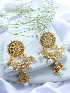 PANASH Gold-Plated Classic Kundan & Pearl Studded Drop Earrings