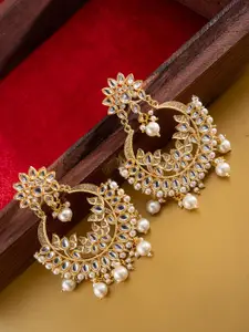 PANASH Gold-Plated Kundan & Pearl Studded Classic Chandbali Earrings