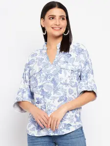 Duke Floral Printed Mandarin Collar Shirt Style Top