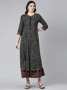 Neerus Ethnic Motifs Printed Embellished A-Line Dress