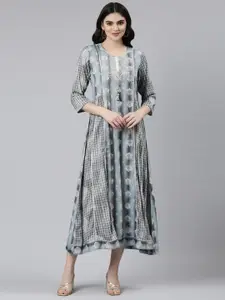 Neerus Ethnic Motifs Printed Embroidered A-Line Ethnic Dress