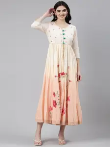 Neerus Cotton Ombre-Dyed Floral Anarkali Ethnic Gown Dress
