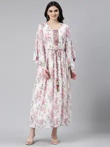 Neerus Floral Printed Flared Sleeves Georgette Fit & Flare Maxi Dress