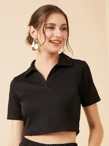 RARE Black Shirt Style Crop Top