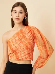 RARE Tie and Dye One Shoulder Puff Sleeve Crop Top