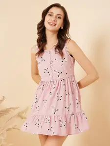 RARE Pink & White Floral Printed Fit & Flare Mini Dress