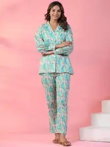 mirari Printed Pure Cotton Top & Trousers With Jacket
