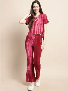 Claura Pink Tie & Dye Top With Bootcut Trouser