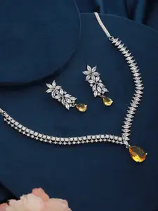 Saraf RS Jewellery Silver-Plated AD-Studded Necklace & Earrings