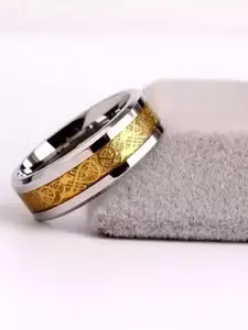 MEENAZ Men Pack Of 2 Silver-Plated Textured Stainless Steel Finger Ring