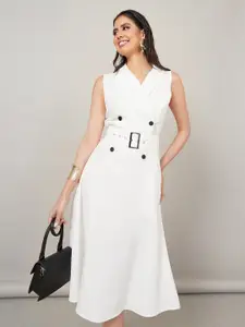 Styli Noched Lapel Collar A-Line Midi Dress With Belt Detail