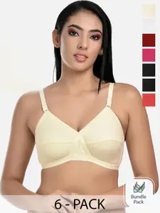 StyFun Pack Of 6 Non-Wired Non-Padded Cut & Sew Full Coverage Dry-Fit All Day Comfort Bra