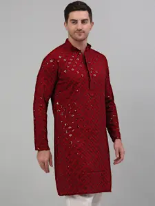 Jompers Embroidered Mandarin Collar Sequins Kurta