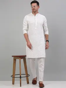 Jompers Geometric Embroidered Mandarin Collar Sequined Kurta