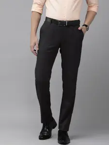 Arrow Men Tailored Regular Fit Mid-Rise Striped Plain Woven Flat-Front Formal Trousers