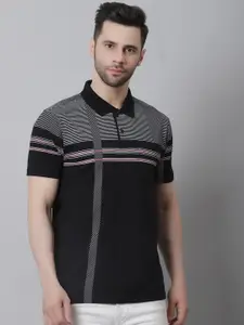 VENITIAN Striped Polo Collar Slim Fit Cotton T-Shirt
