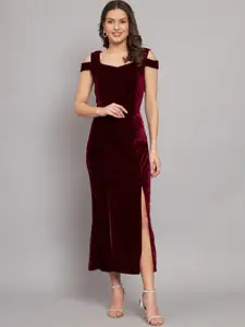 VAARARO Cold-Shoulder Velvet Maxi Dress