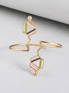 Voylla W Gold-Plated Benzene Enamelled Hexagons Cuff Bracelet