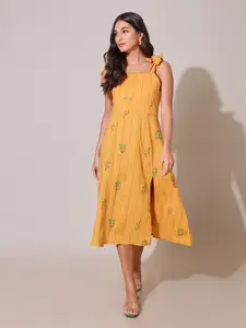 Saaki Shouldeer Straps Ethnic Motifs Print A-Line Midi Dress