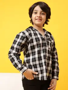 TALES & STORIES Boys Buffalo Checked Hooded Pure Cotton Casual Shirt