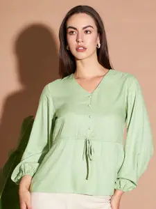 Marie Claire Green V-Neck Cinched Waist Top