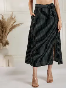 Marie Claire Black & White Striped A-Line Midi Skirt