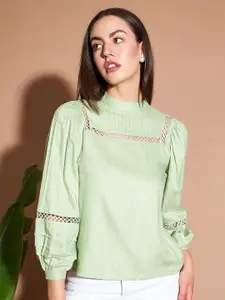 Marie Claire Green Ethnic Printed High Neck Regular Top