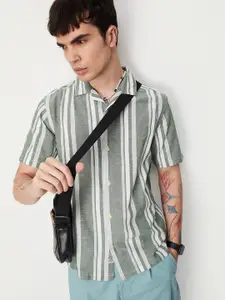 max Striped Cuban Collar Casual Shirt
