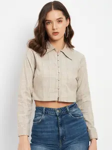 Madame Checked Shirt Style Crop Top