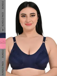 Piylu Pack Of 3 Non Padded Non Wired Full Coverage Cotton T Shirt Bra