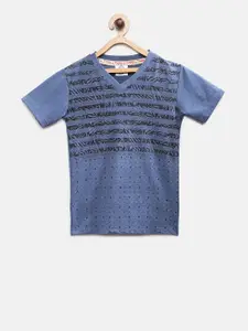 TONYBOY Boys Blue Striped V-Neck T-shirt