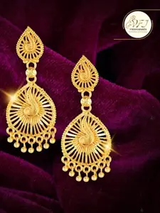 Vighnaharta Gold-Plated Floral Beads Studded Drop Earrings