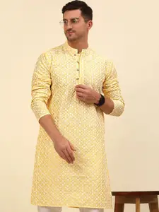 Anouk Yellow Floral Embroidered Regular Chikankari Kurta with Pyjama