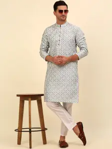 Anouk Grey Floral Embroidered Regular Chikankari Kurta with Pyjama