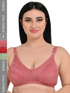 Piylu Pack Of 3 Full Coverage Non-Padded All Day Comfort Cotton Everyday Bra