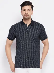 WILD WEST Geometric Printed Short Sleeves Polo Collar Cotton T-Shirt