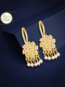 Vighnaharta Gold-Plated CZ & Pearls Drop Earrings