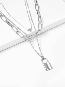 VIEN Silver-Toned Silver-Plated Key Heat Locket Layered Necklace