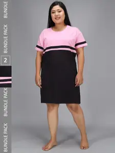 Christy World Pack Of 2 Striped Pure Cotton T-shirt Nightdress