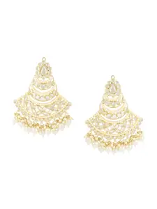 I Jewels Gold-Plated Pearl Kundan Beaded Drop Earrings