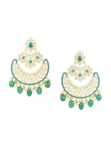 I Jewels Gold Plated Pearl Kundan Chandbalis Earrings