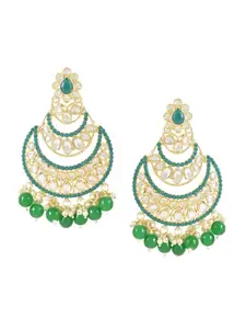 I Jewels Gold-Plated Contemporary Stone Studded & Beaded Chandbali Earrings